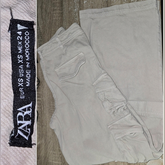 ZARA Canvas Utility Cargo Wide Leg Baggy Pants Skater Grunge Women's XS 28 Waist - Picture 5 of 5